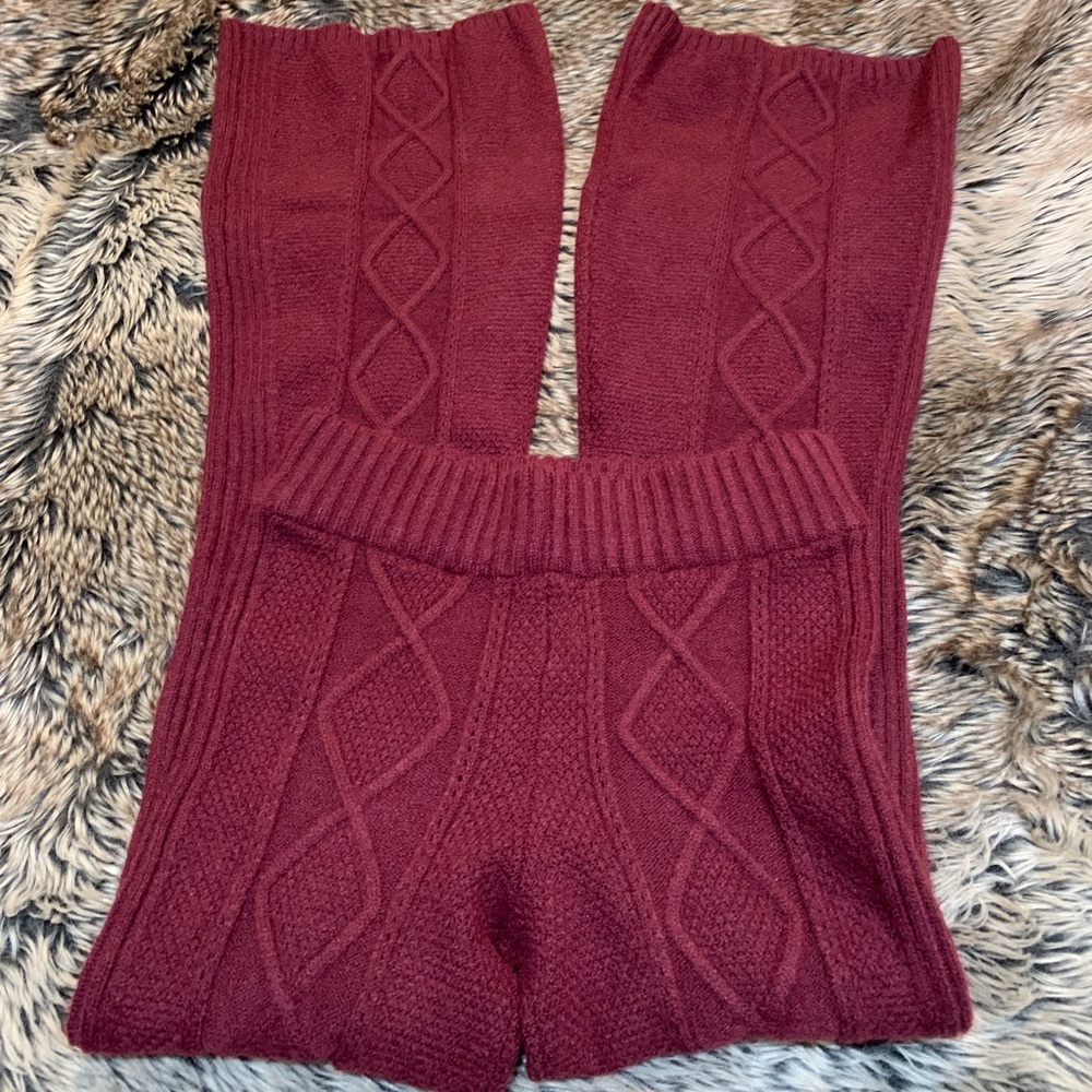 EDIKTED Ray Cable Stitch Knit Flare Sweater Pants BURGUNDY Size XS